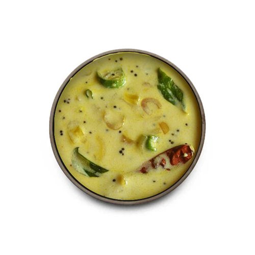 Kadhi—yogurt–besan curry with mustard–curry leaf tadka—no pakora